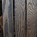 Scratched, painted wood
