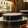 Table tops in the lunch restaurant made of Meganite ® material