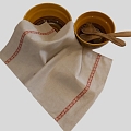 Linen kitchen towel with maroon ribbon